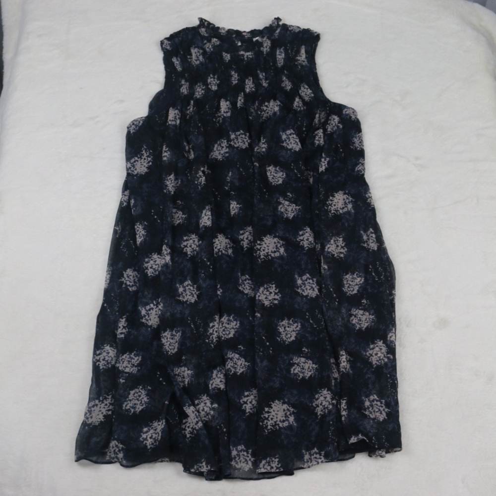 Joie Baltic Print Sleeveless Sheer Overlay Blue Mini Dress Women's Size Large